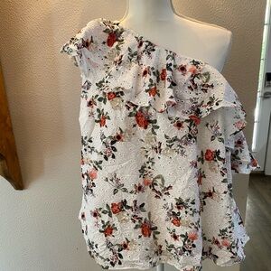 Women’s INC plus size 1X one shoulder floral eyelet top - Excellent condition